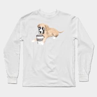 Boxer Dog With Cup Of Coffee Long Sleeve T-Shirt